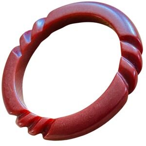 VTG Bakelite Carved Bangle Bracelet Tested Art Deco Tested red thick